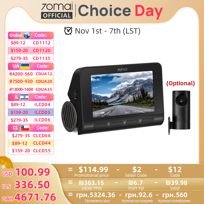  70mai Dash Cam 4K A810 Ultra HD GPS ADAS 150FOV HDR Dual-Channel Supported Motion Detection 70mai A810 Car DVR LTE 4G Compatible 