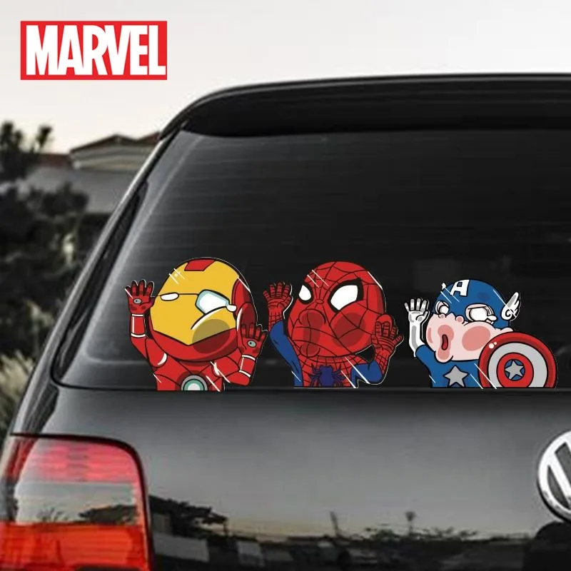 

Marvel Car Sticker Spider Man Captain America Close To The Glass Funny Cute Waterproof Window Windshield Scratches Decor Decal