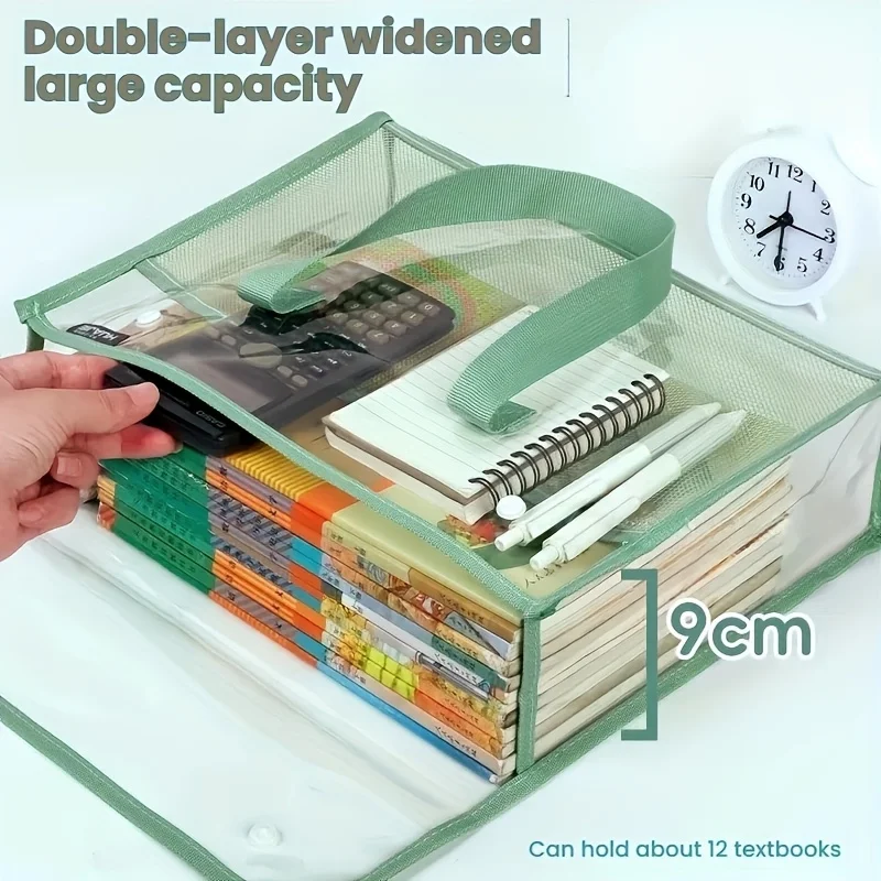 Double Layer Clear Tote Bag Large Portable Capacity Waterproof Exam Handbag Student Book Document Stationery Storage Hand Bag