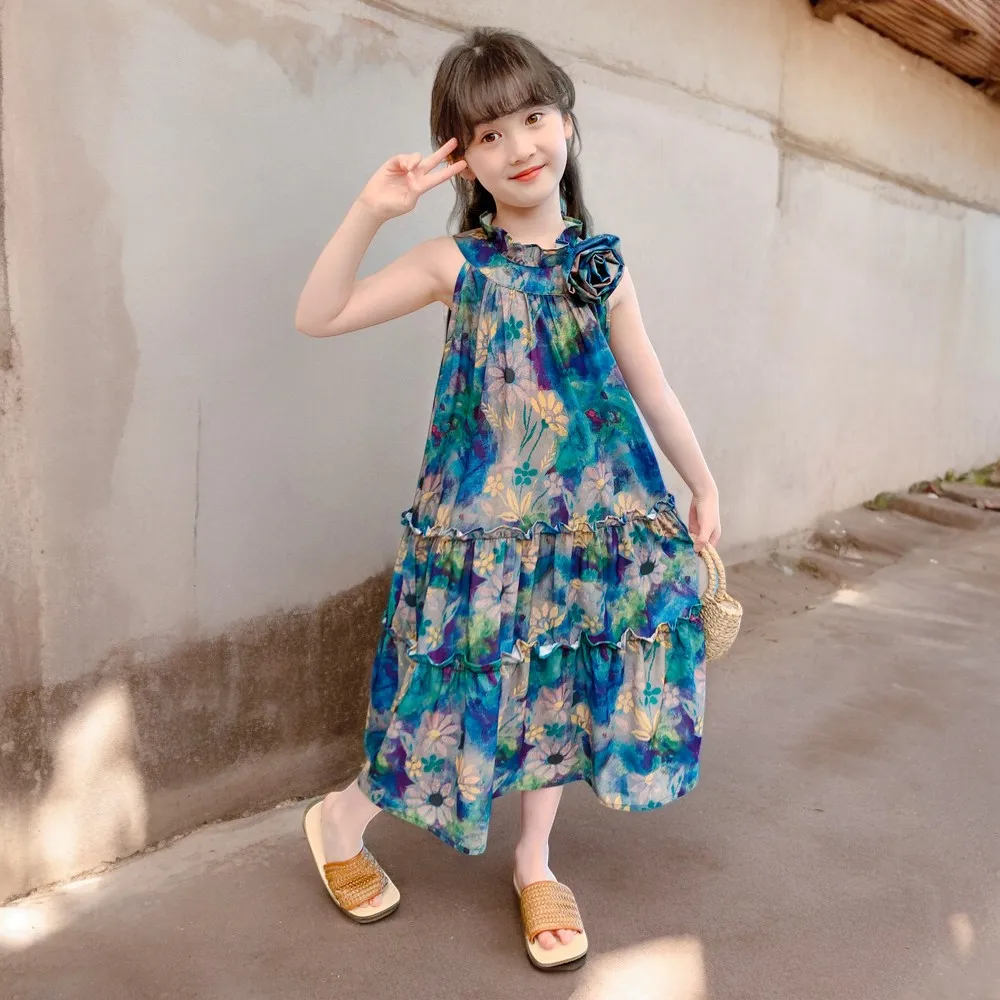 Teens Kids Chiffon Dresses for Baby Bohemia Long Dress Girls Summer Outfits Sleeveless Children Lolita Costumes 6 8 10 12 Years