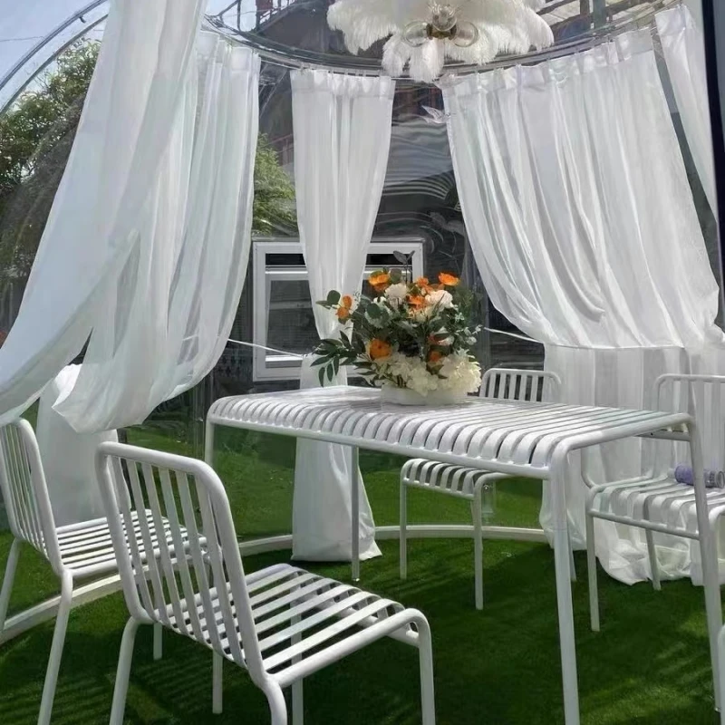 

Modern simple casual white outdoor tables and chairs milk tea shop cafe outdoor courtyard wrought iron set combination