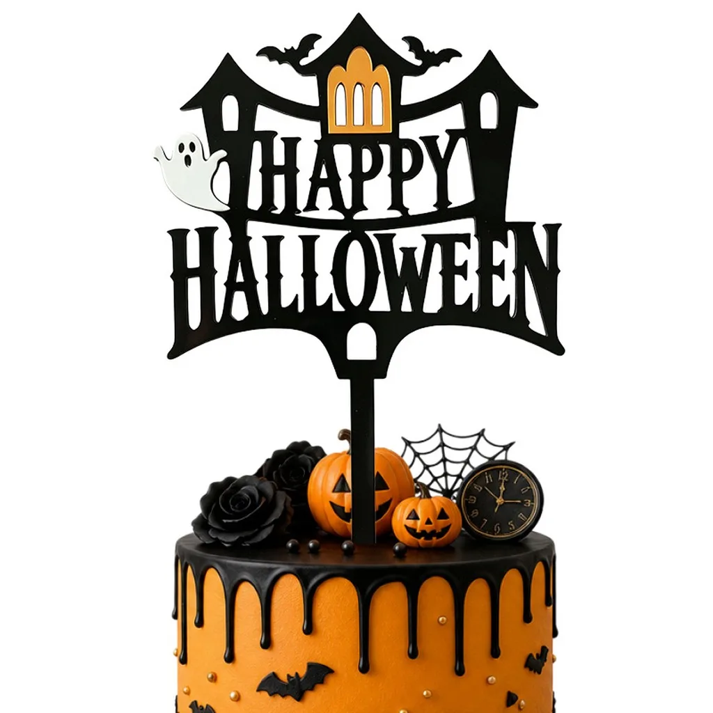 Halloween Acrylic Cake Topper Three Dimensional Acrylic Halloween Cake Decoration Castle Cake Topper Hollow Cut For Dessert view 4