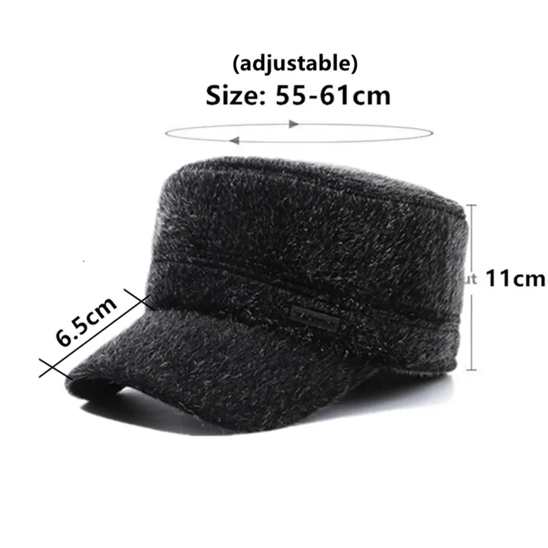 Snapback Cap New Winter Flat Caps For Men Plush Thickened Warm Military Hats Coldproof Earmuffs Hat Cycling Sports Cap Dad's Hat