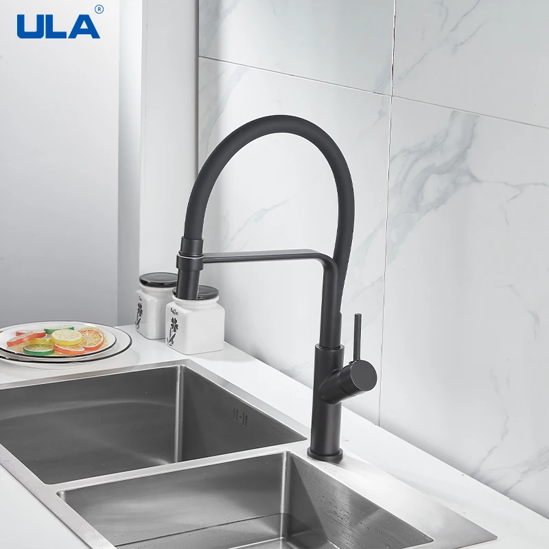 ULA Kitchen Faucet Black Cold And Hot Mixer Water Pulling Spout Faucet Sink Dishwasher Basin Mixing Valve 360 Degree Rotate Tap