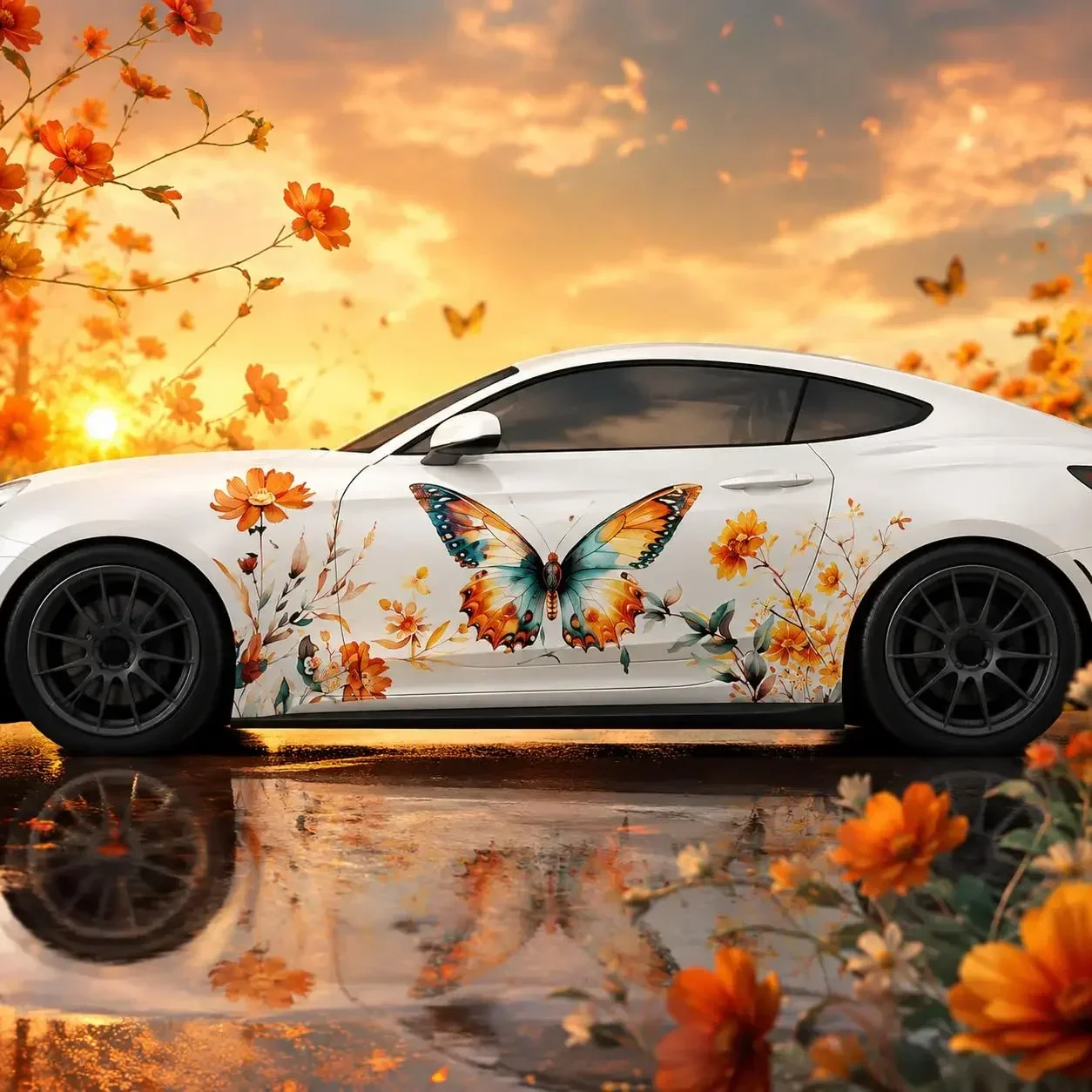 2pcs Butterfly Floral Car Side Vinyl Decal Sticker Wrap