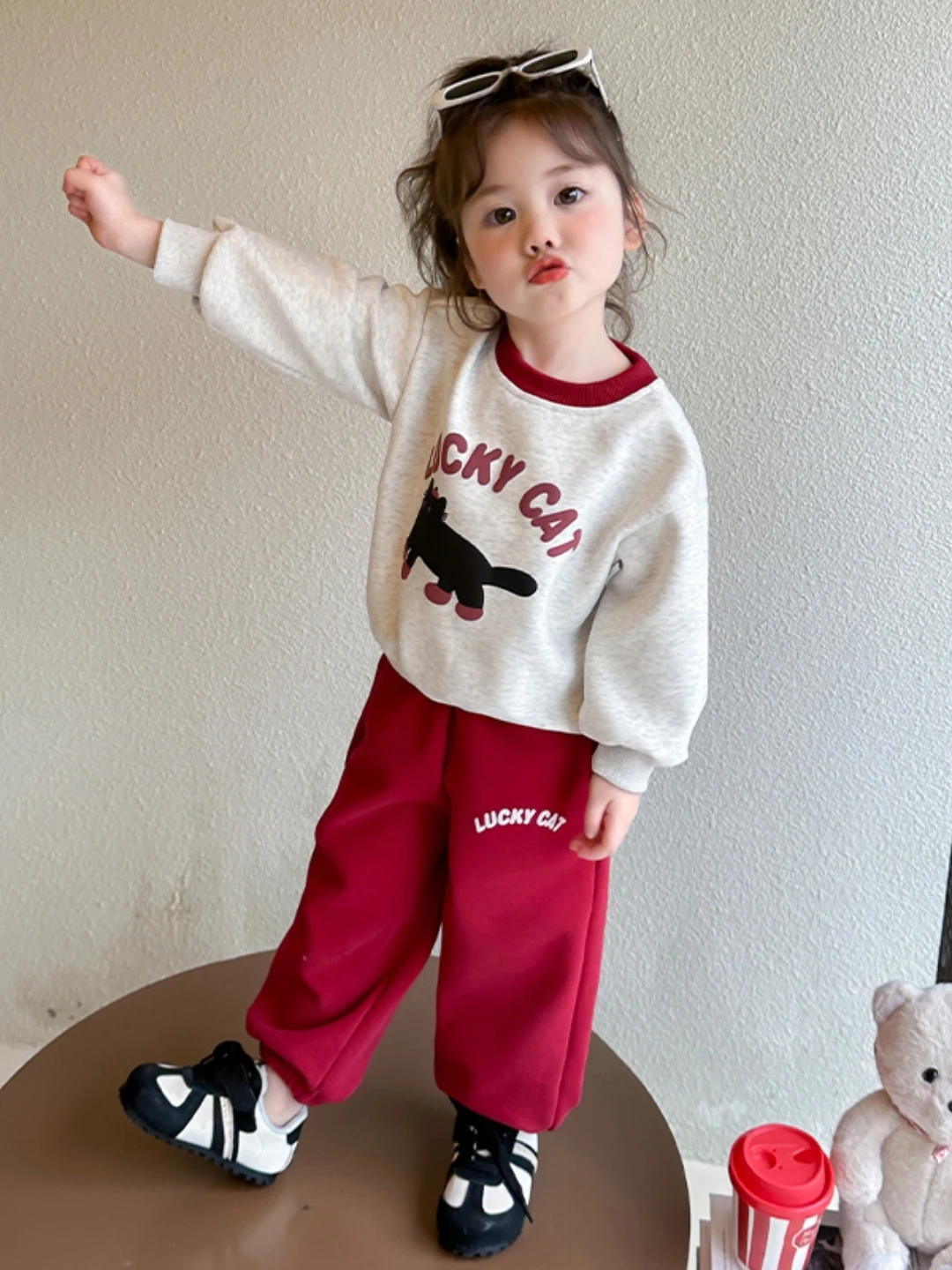 

Spring 2026 Girls' Casual Comfortable Print Color Blo Sweatirt Set Cute Cartoon Design Long Sve round Ne Top