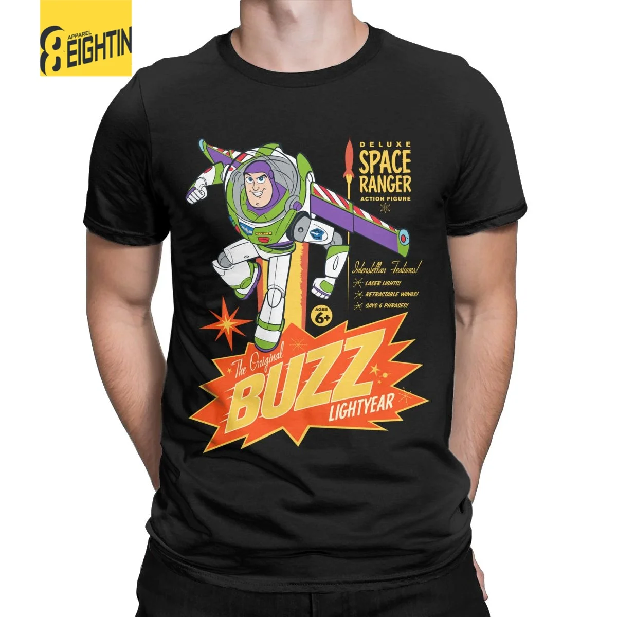 Men's Toy Story 4 Buzz Lightyear Action Figure T Shirts Cotton Clothing Vintage Short Sleeve Crewneck Tees Summer T-Shirts