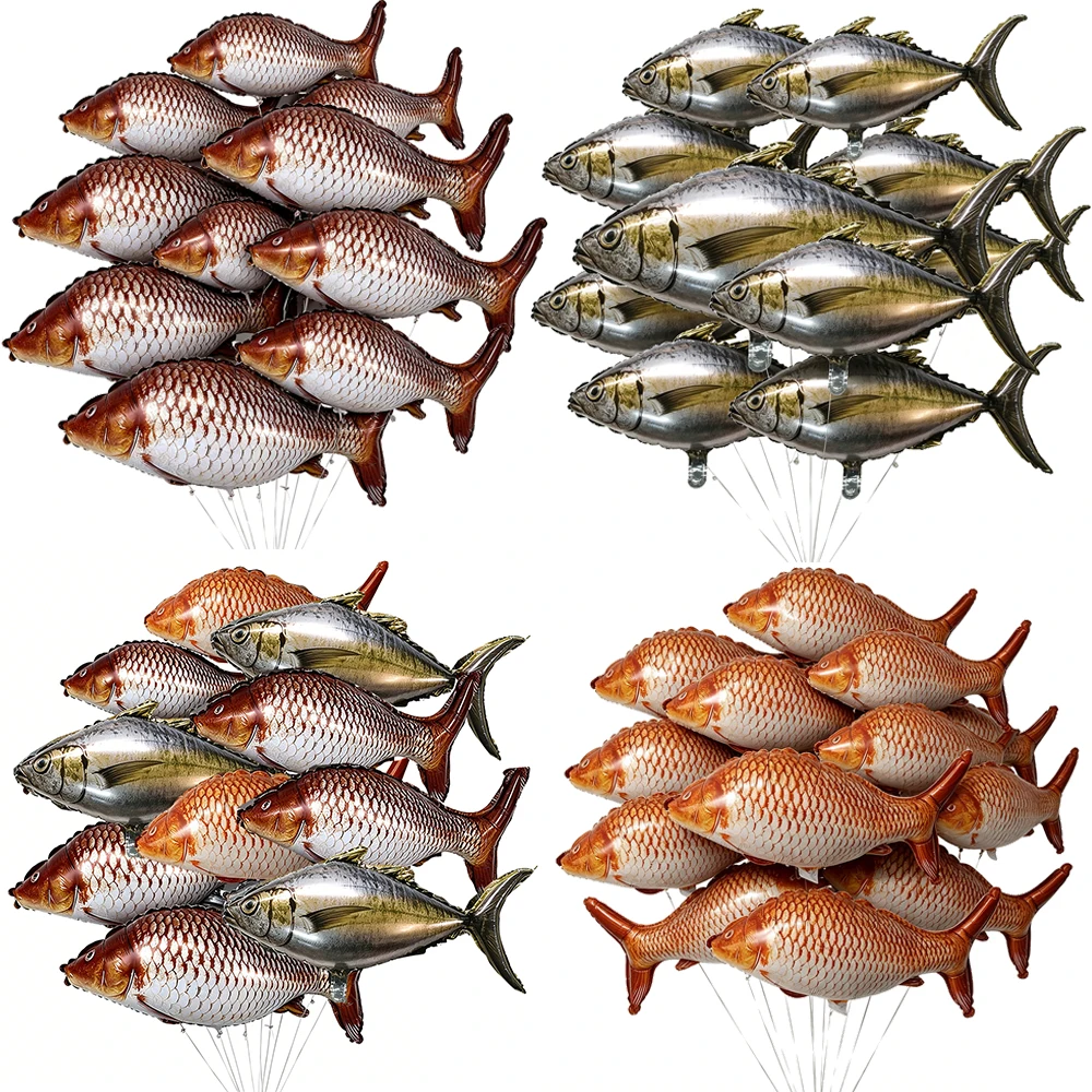 Image of 5/10/30/50 Stück Fischförmige Folienballons Realistische Thunfisch-Karpfen-Ballons für Jungen-Geburtstage und Angler-Themenpartys