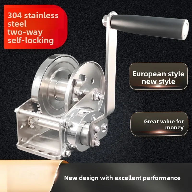 800LBS Heavy Duty Stainless Steel Self Locking Hand Crank Winch Manual Lifting Cable Hoist Industrial Hanging Tool For Garage