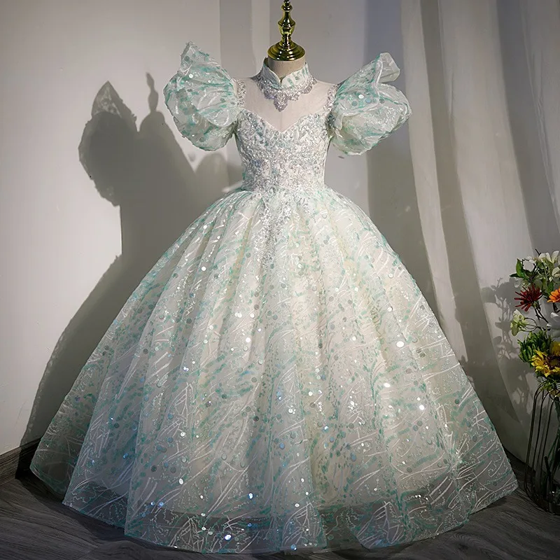 Vestido de baile ostentoso para bebé, vestidos de niña de flores, vestidos de lentejuelas para niños, boda, cumpleaños, fiesta de graduación