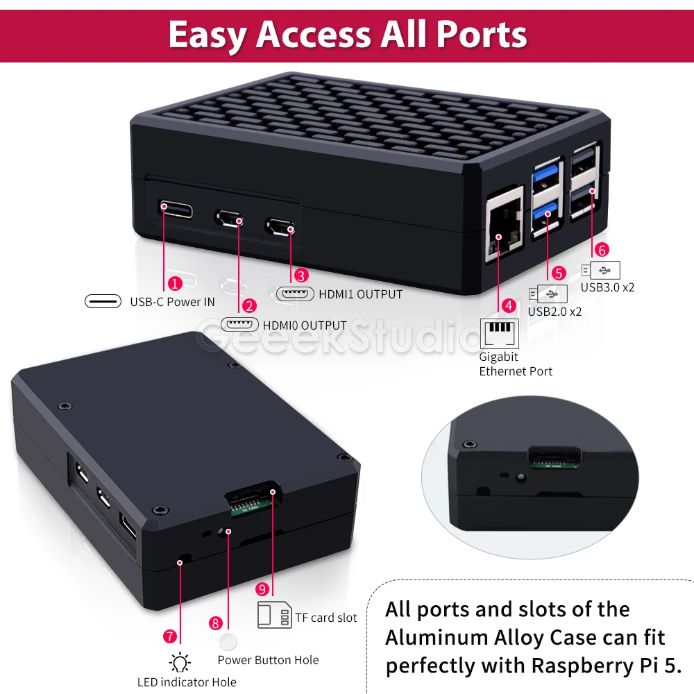 Rüstungs gehäuse v5 schwarze Aluminium legierung passive Kühl gehäuse für Himbeer-Pi 5