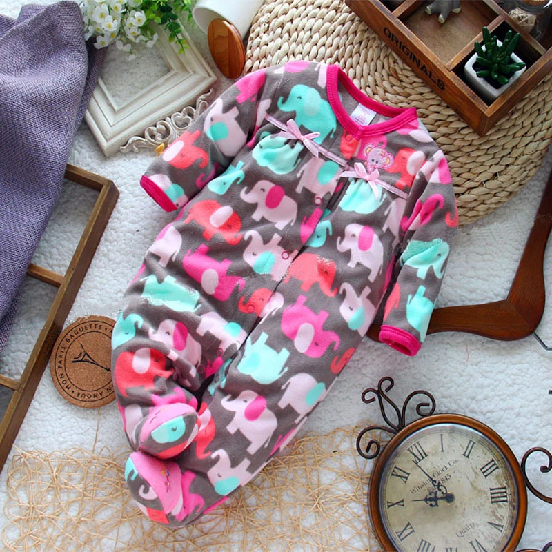 Newborn Baby Girl Romper Spring Autumn Long Sleeve Soft Clothes infantis menino Overalls Costumes Cute Fleece Elephant 0-9M