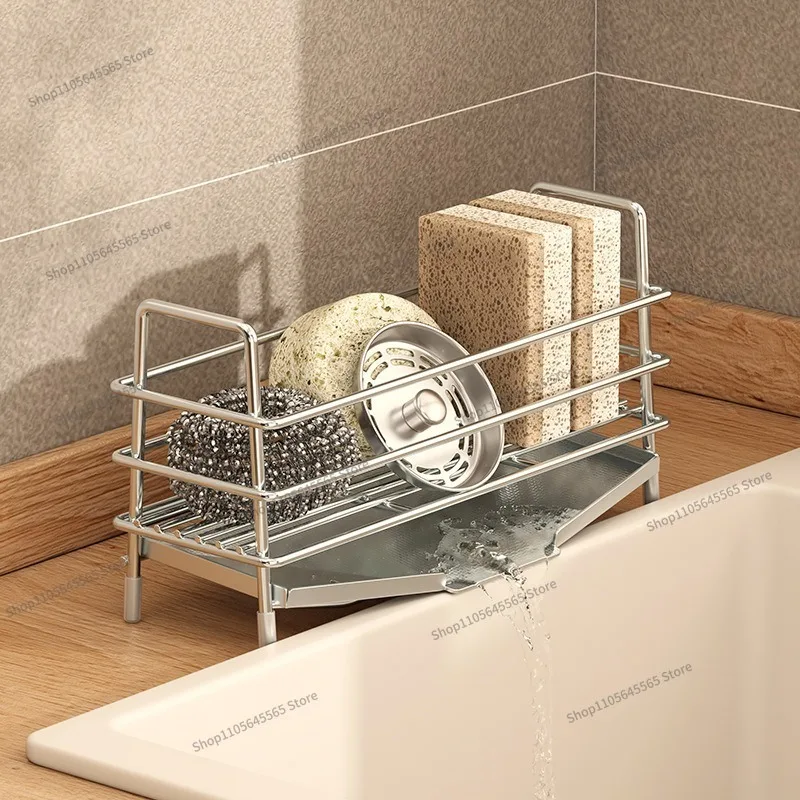 For 304 Stainless Steel Kitchen Cloth Rack, Sink Edge Drainage Storage Rack, Countertop Storage Rack