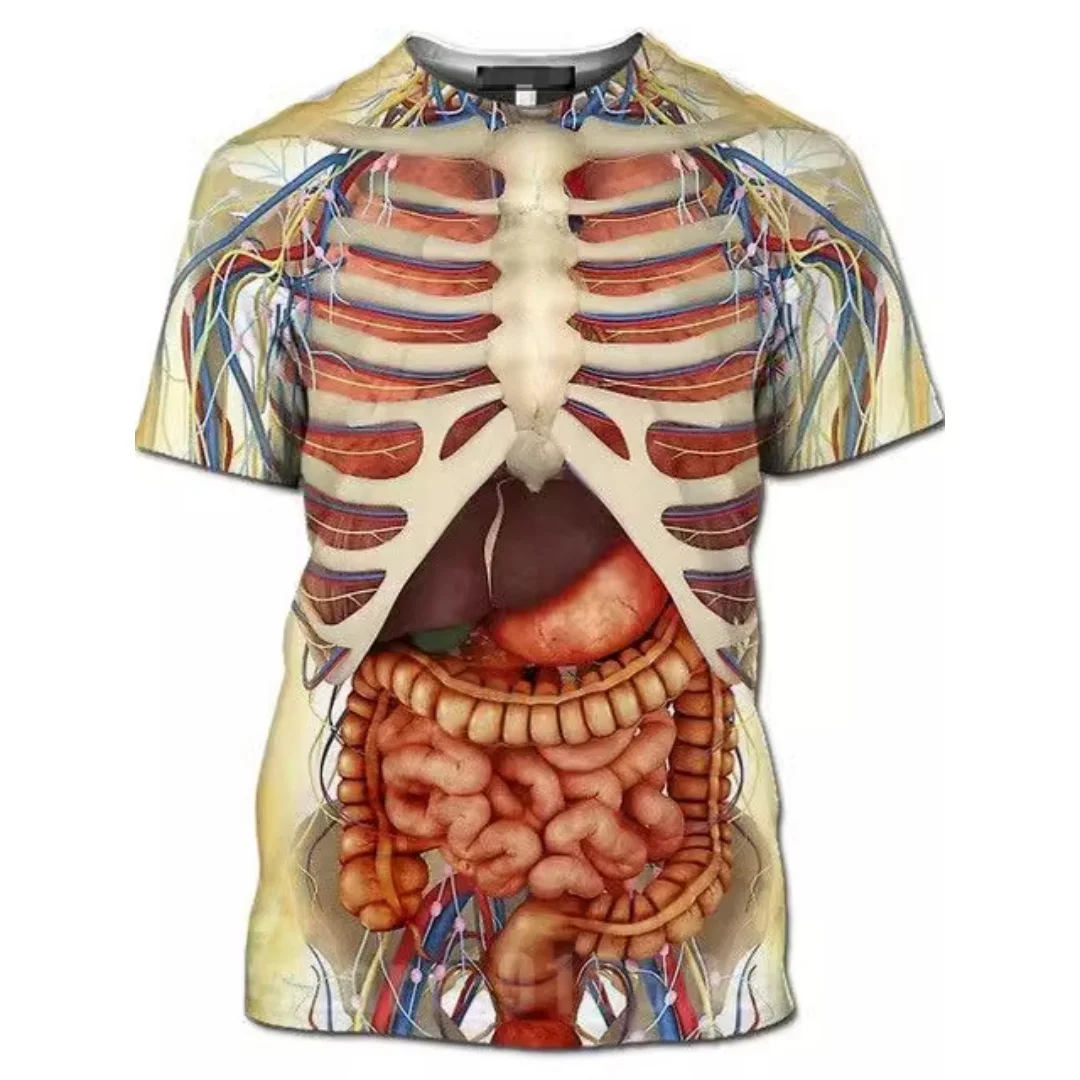 

Футболка с рисунком человеческого внутреннего органа с 3D принтом, летняя быстросохнущая мужская футболка, детская одежда, футболки Y2k Woman