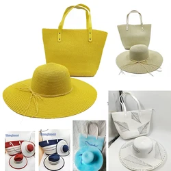 Hats For Women Summer Straw Hat and Large Bag Set Foldable Travel Sun Hat Sunscreen UV Panama Sun Cap Beach Hat Fedora Wholesale