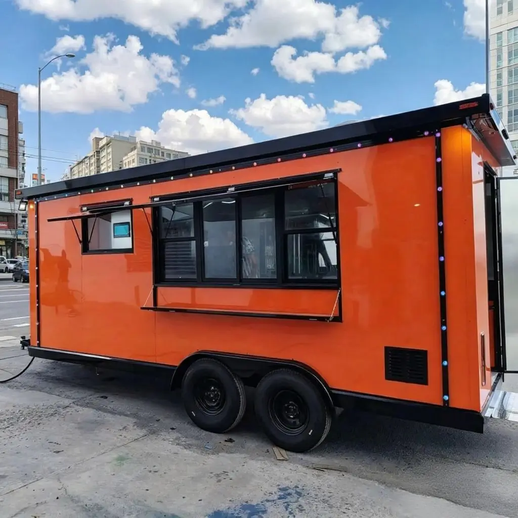 16FT Food Truck Kitchen Stove Grill Kabab Grill BBQ Fryer Popcorn Maker Stainless Steel Fiberglass 4 Wheel Rust Resistant