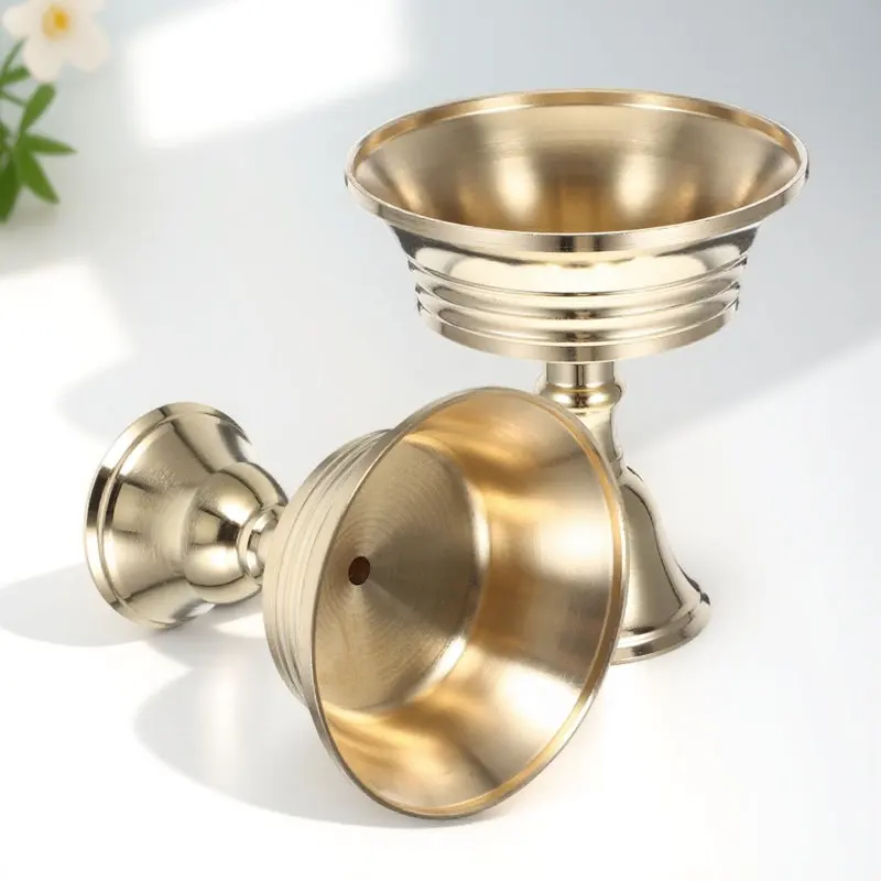 2Pcs Copper Art Stand Buddhism Flavor Temple Supplies Golden Holder Tranquil Peace Copper Lamp Holder