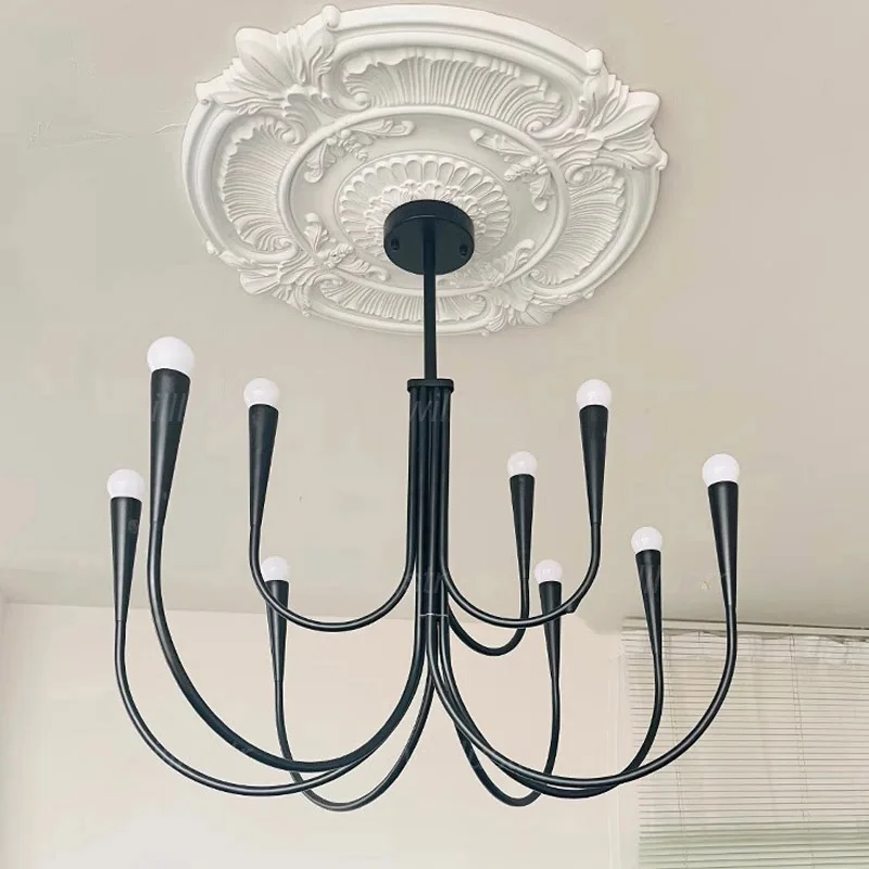 Luxury Iron Candlestick Pendant Lamp Copper Black Metal Suspension Light for Hotel Cafe Dining Bedroom - Hanging Ceiling Chandel