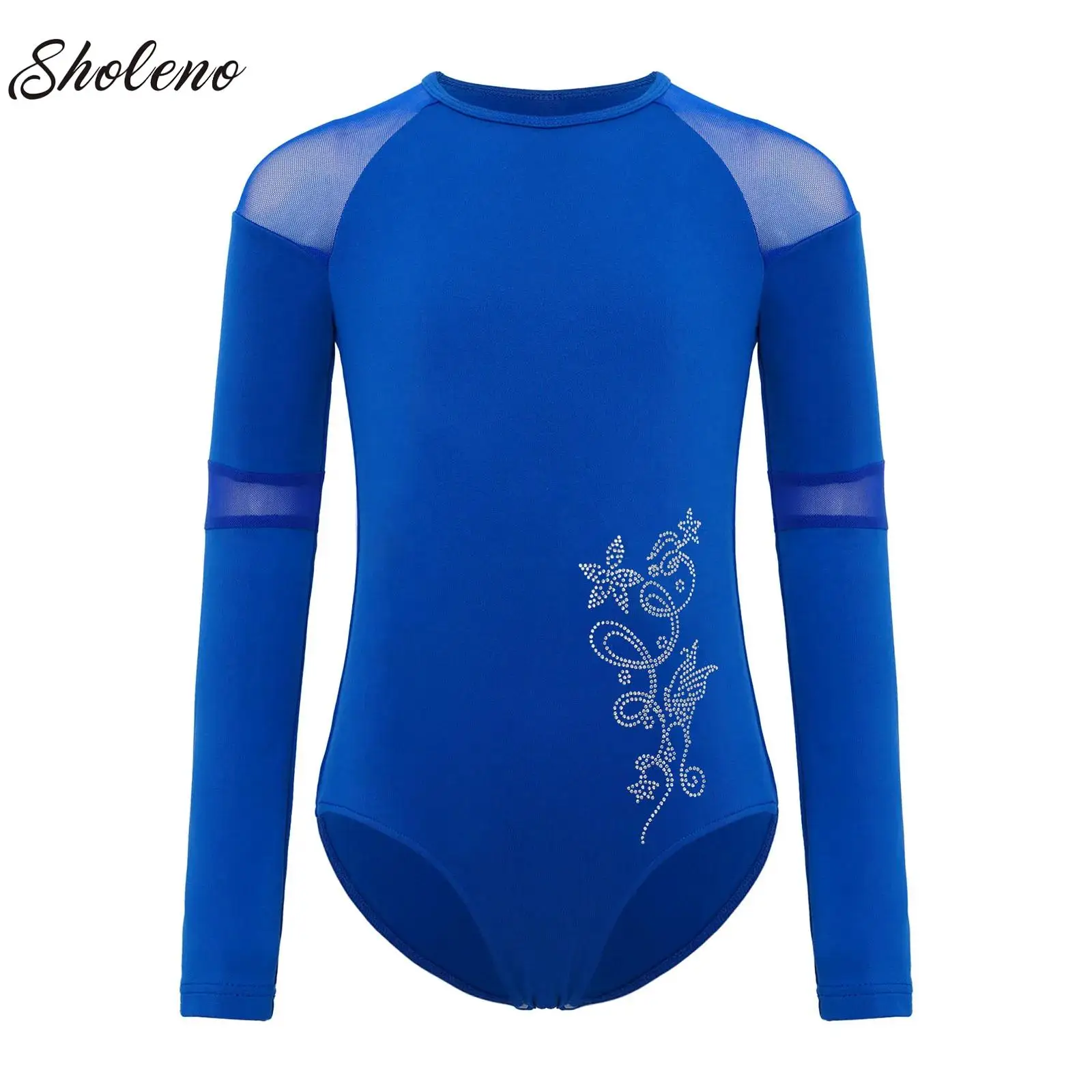 

Girls Shiny Rhinestone Flower Leotard Ballet Dance Underwear Child Kids Gymnastics Figure Skating Jumpsuit Long Sleeve Bodysuit