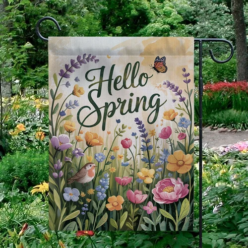 Hello Spring Garden Flag Rain Boots Tulip Floral Yard Decor Outdoor House Banner IIX yyi