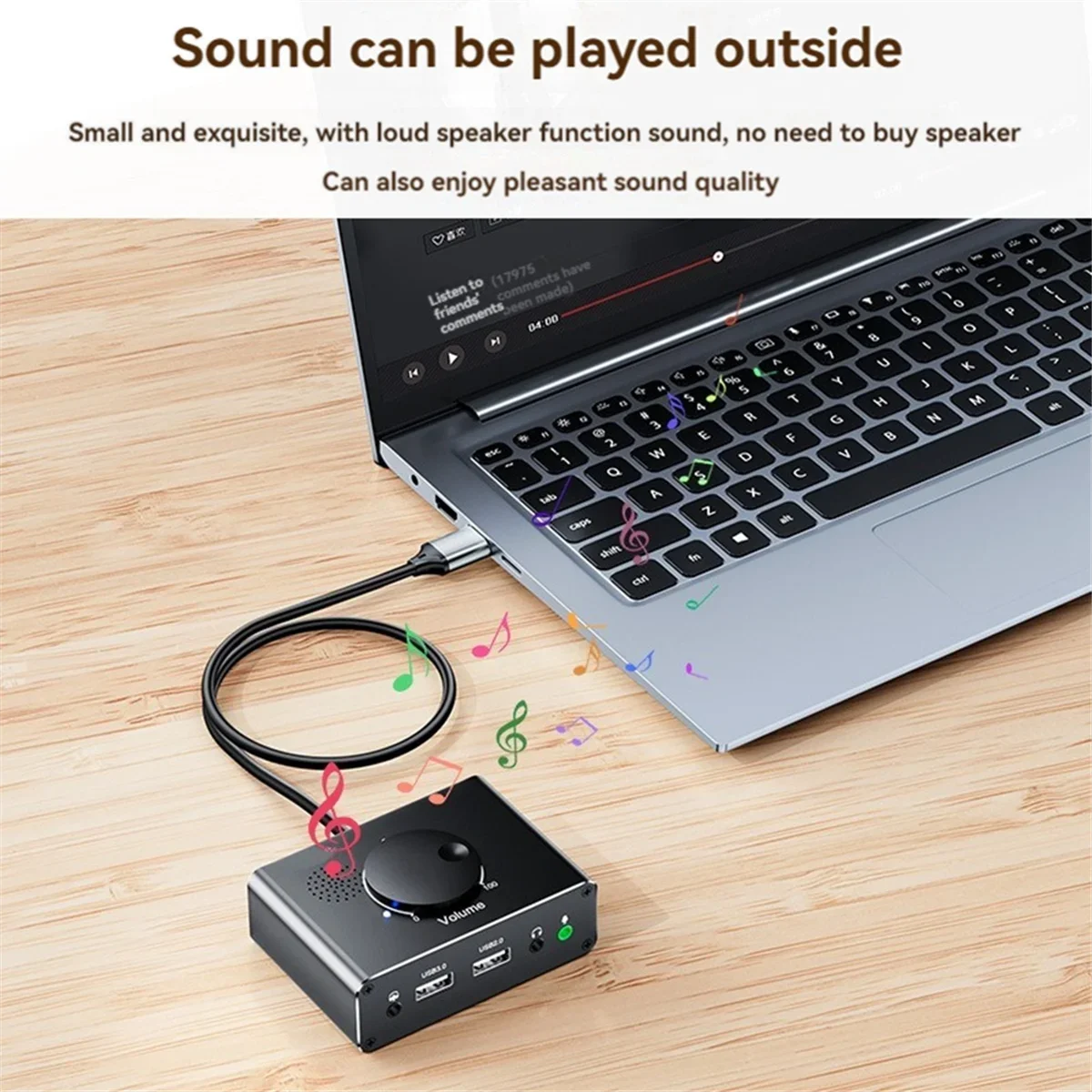 USB External Sound Card 3 Ports USB 2.0 to 3.5mm Sound Card with Volume Control Driver-Free Volume Adjustable Sound Card