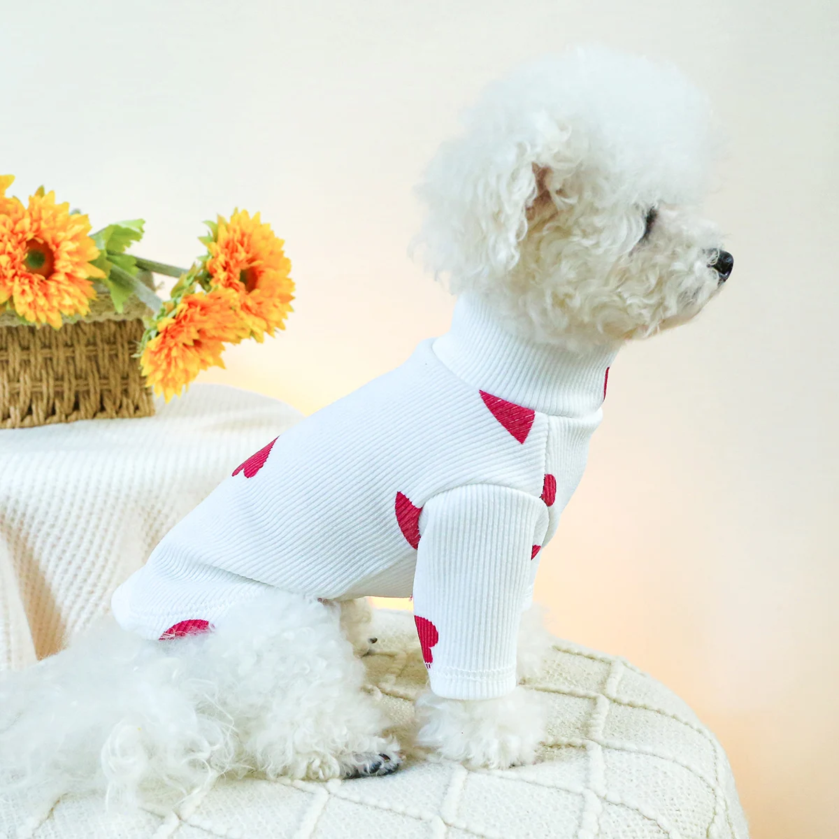 1PC Pet Clothing Dog Spring and Autumn Thin Multi color Love Pajamas Elastic Pullover Home Suit For Small Medium Dogs