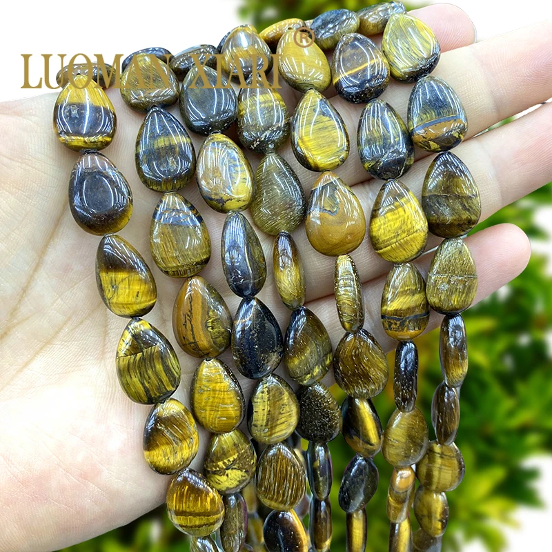 12x18mm Flat Drop Shape Natural Stone Tiger Eye Loose Spacer Beads for Jewelry Making DIY Earrings Bracelet Charms Accessories