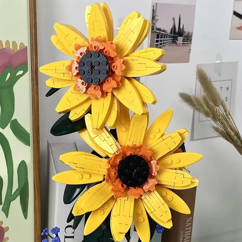 Creative Sunflower Bouquet Potted Building Blocks Immortal Flower Home Desk Plant Decoration Assemble Bricks Toys Kid Girls Gift