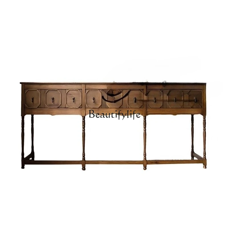 

French retro entrance cabinet log style American country old oak entry living room entrance table