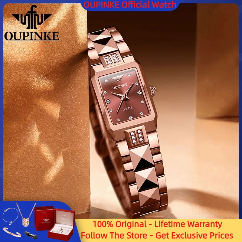 

OUPINKE 3246 Women Watch Elegant Rose Tungsten Steel Waterproof Watch Swiss Movement Quartz Watch Gift High Women Dress Watch