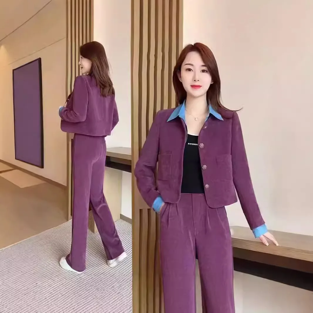 Leisure suit women's spring new style western-style age reducing two-piece set top  wide leg pants two-piece set