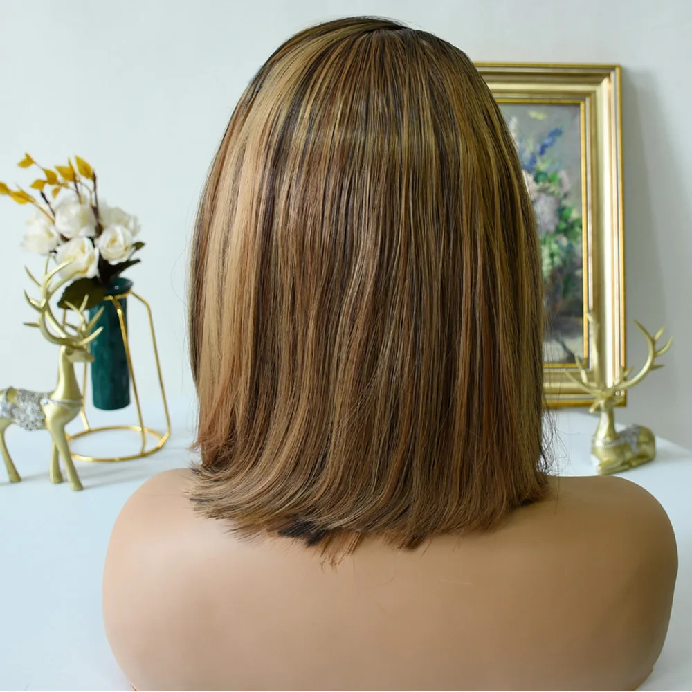 P4/27 Colored Wig 200% Highlight Blonde Bob 13x4 Lace Frontal Honey Brown Straight Hair Wigs Synthetic peluca For Women