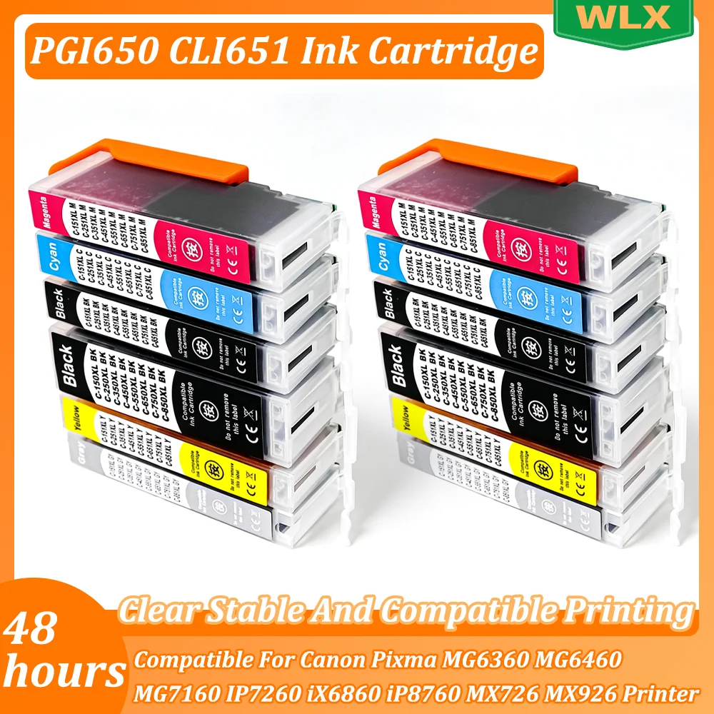 SET PGI650 CLI651 PGI 650 CLI 651 Ink Cartridge Compatible For Canon Pixma MG6360 MG6460 MG7160 IP7260 iX6860 iP8760 MX726 MX926