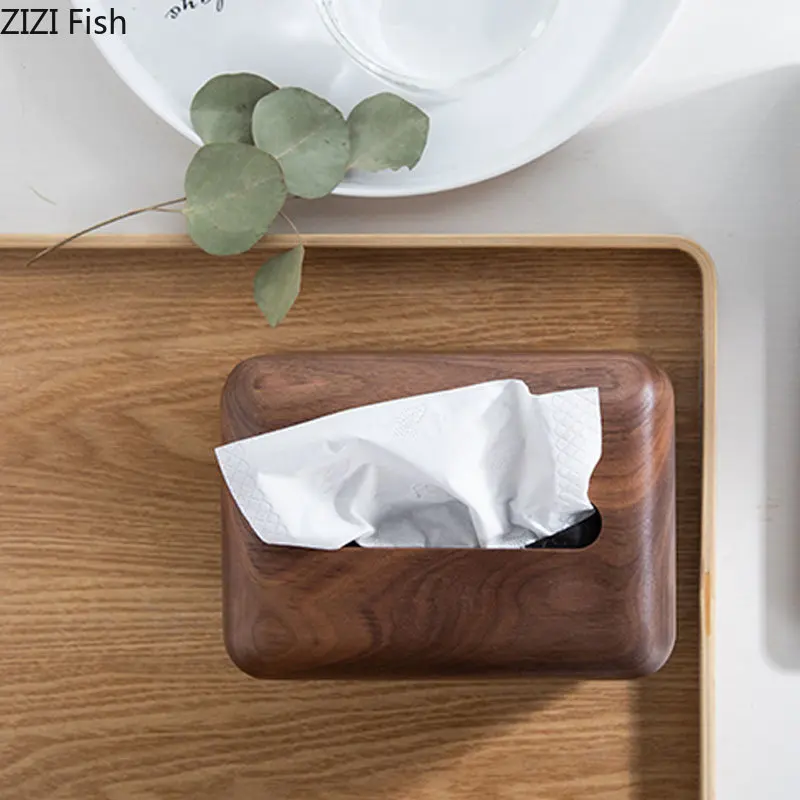 Magnetic Suction Type Walnut Wood Tissue Boxes Minimalism Paper Towel Case Coffee Table Desktop Removable Tissue Box Holder