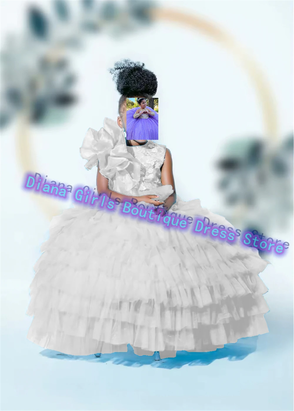 Quality Luxury Sky Blue Flower Girl Dress Tulle Fluffy Princess Ball Dress Printing kids Birthday Party Evening Customise Gowns