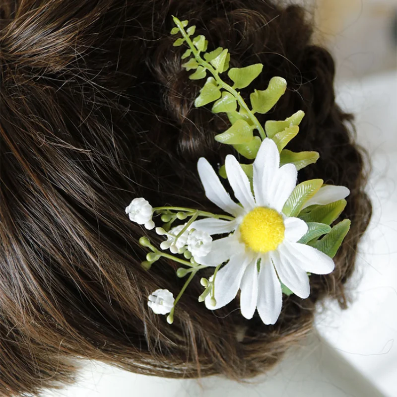 Geel Daisy Kunstmatige Bloemen Hoofddeksels Bruidsmeisje Fotografie Bruid Hoofdtooi Haar Accessoires Voor Vrouwen