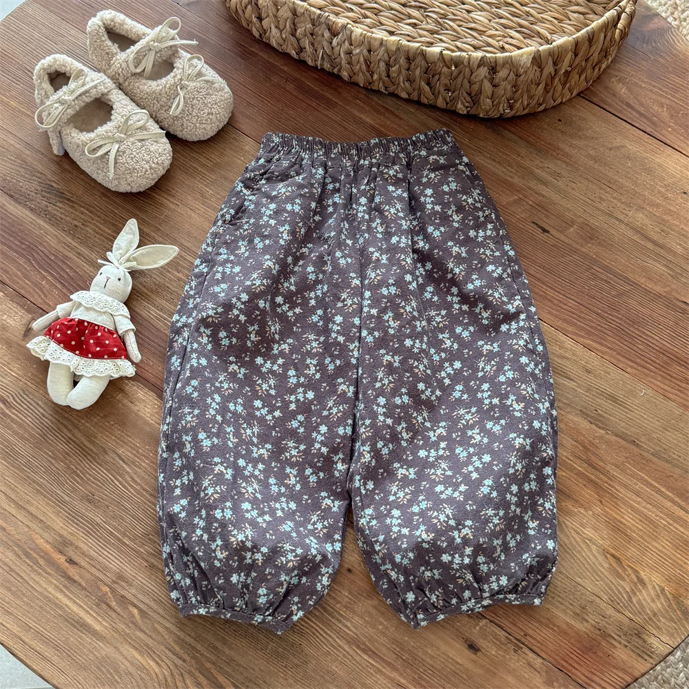 

Kids Baby Girls Ankle-length Pants Autumn Retro Fragmented Flower Baby Girls Trousers Elastic Waist Toddler Girls Harem Pants