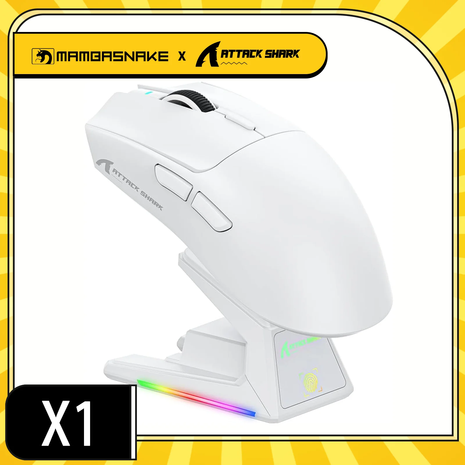 MAMBASNAKE x ATTACK SHARK X1 Wireless Gaming Mouse with RGB Charging Dock, PAW3395 PRO Sensor Up to 40K DPI