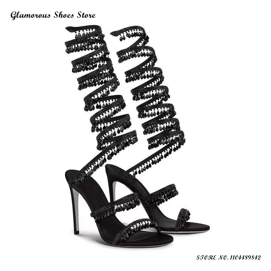 

Bling Crystal Satin Wedding Shoes Women's Round Open Toe Thin Heels Party Footwear Spring Summer Fashion Slip On Modern Sandals