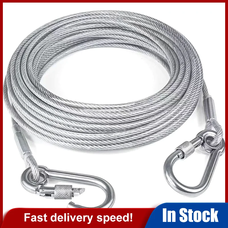 3-10M Double-Headed Dog Tie Out Cable Leash Raction Rope Metal Buckle Steel Wire Anti-Rust Training Collar Outdoor Dogs Strap