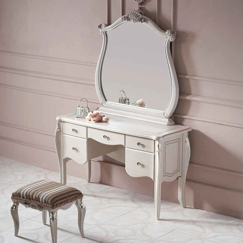 ！@Classic Solid Wood Bedroom Furniture Drawers Dressing Table With Mirror Make up Table Set