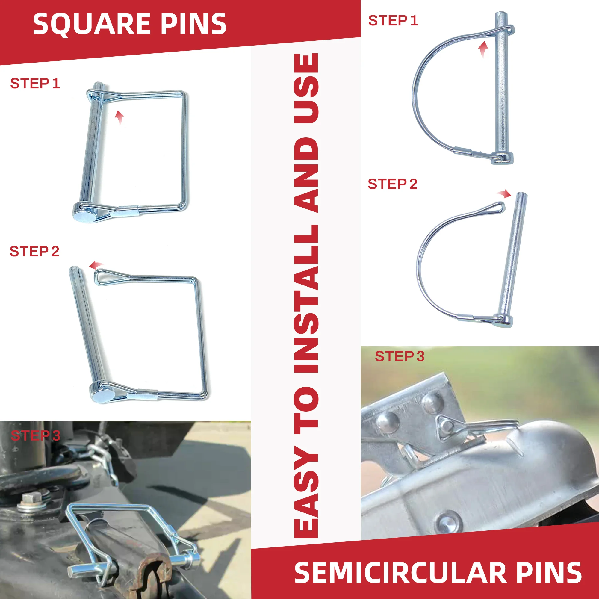 10pcs Square Shaft Locking Lock Pin and Round Arch Wire Shaft Locking Lock Pin,Safety Coupler Pin Retainer Farm Trailers Wagons