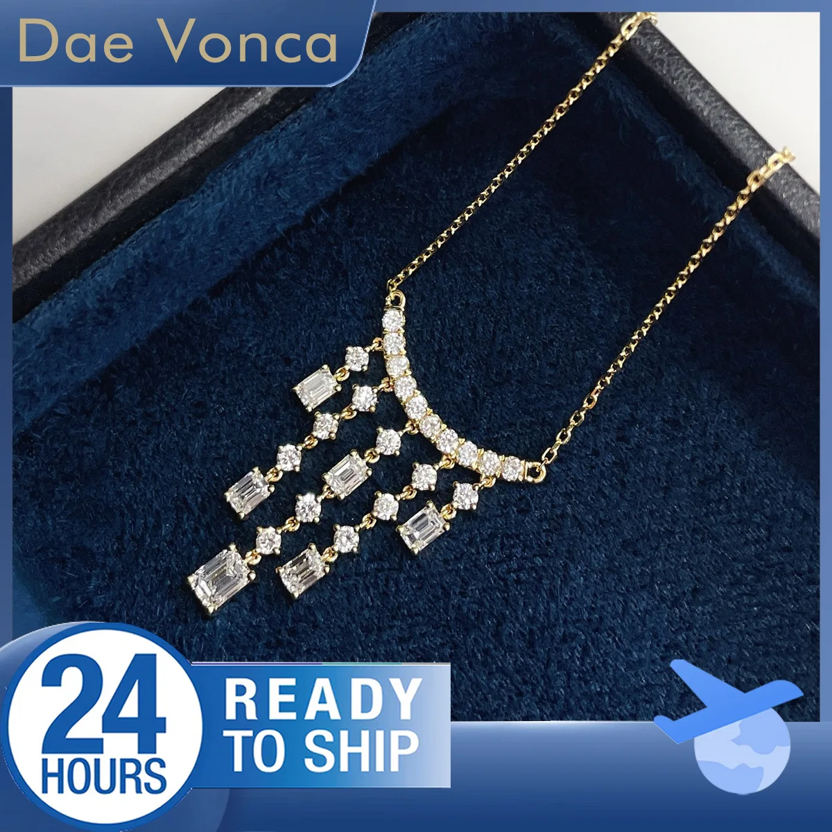 Emerald and Round Lab Grown Diamond Necklace Total 1.19ct 18K Yellow Gold Dancing Fringe Shaped Pendant Necklace For Women