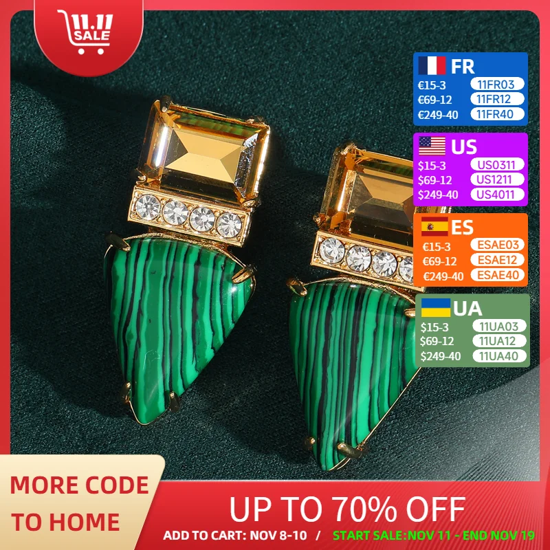 

Vintage Green Earrings Stud Malachite Natural Stone Triangle Gold Color Designer Fashion Jewelry Women Wedding Party 2025 New