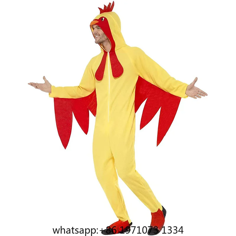 Unisex Funny Animal Chicken Cosplay Costume Novelty Adult Mascot Halloween Role Play Party Jumpsuit Carnival Stage Outfit