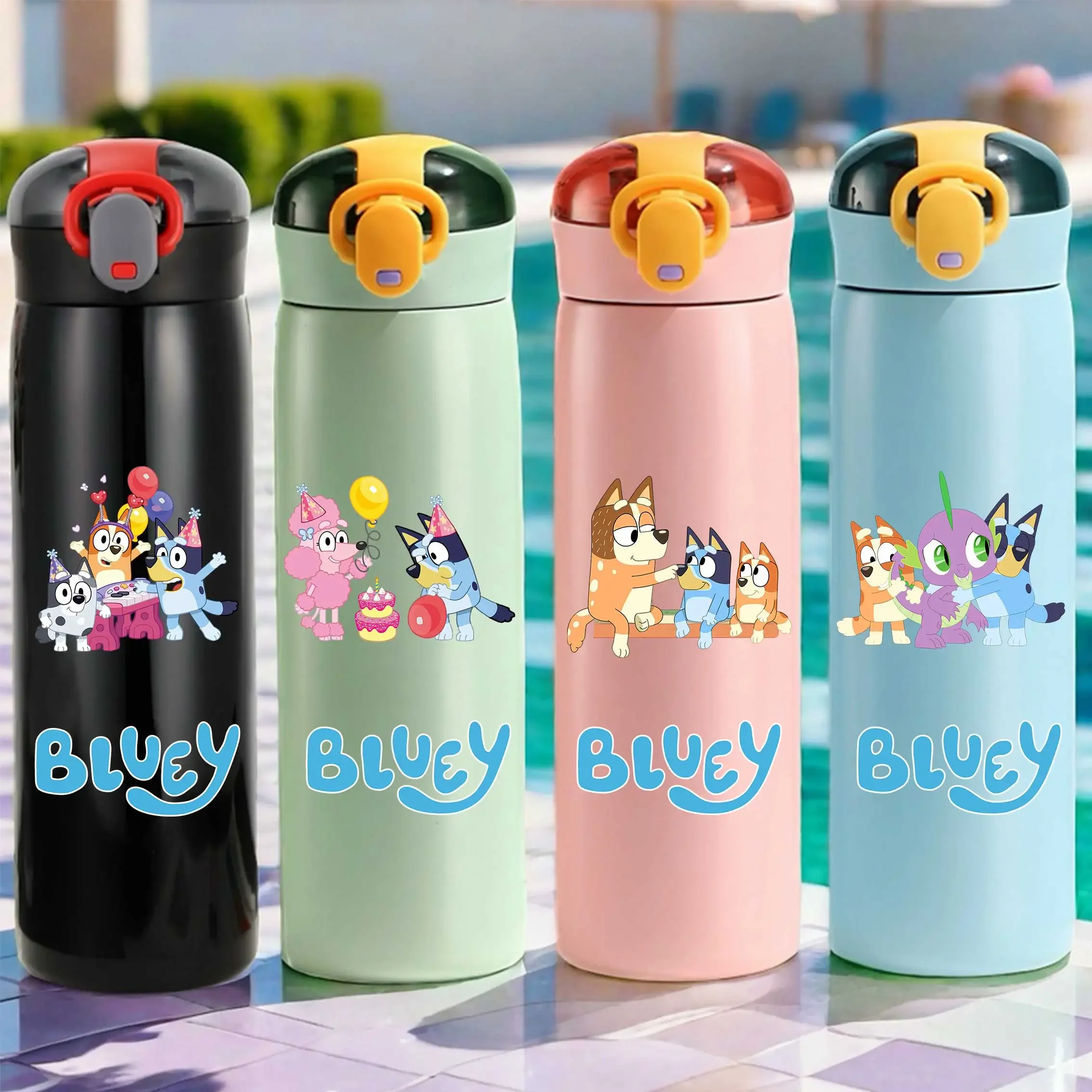 460ML Bluey&Bago Stainless Steel Children's Insulated Cup Portable Straw Water Cup Outdoor Sports Leak Proof Water Bottle