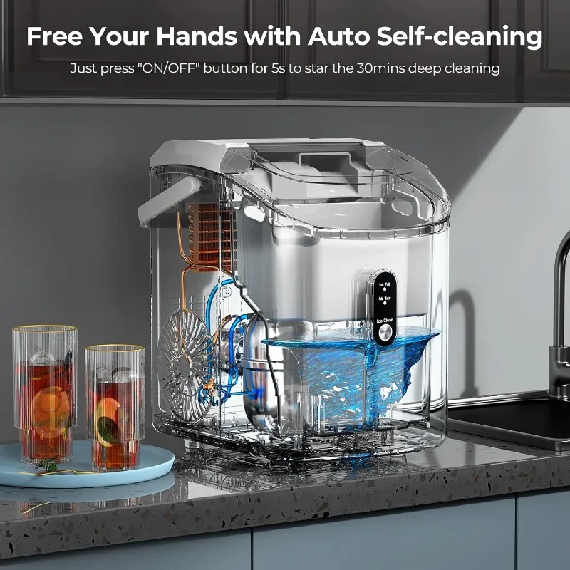 Nugget Ice Makers Countertop with Soft Chewable Pellet Ice, 7 Mins Ice Making, 35.5Lbs/24Hrs, Pebble Ice Maker Machine