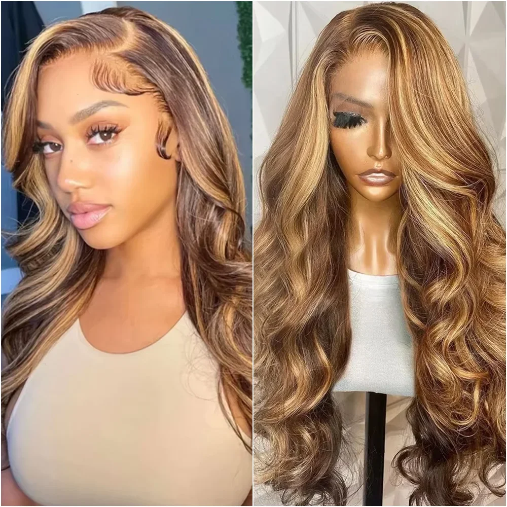 

13x4 Highlight P4/27 Body Wave Lace Frontal Human Hair Wig Honey Blonde Colored 13x6 HD Lace Front Wigs For Women Pre Plucked