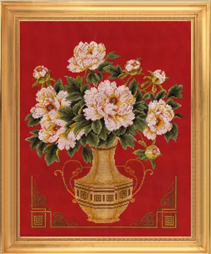 DIY Embroidery Set, Cross Stitch Kit, Canvas, DMC Threads, Lining and Blackberry,20- Peony Vase (Red Cloth) 42-47