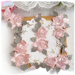 3Pcs Pink FLower Applique Embroidered Sew-On Lace Patch DIY Wedding Decoration 16*7CM